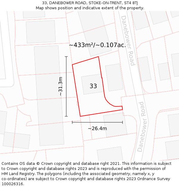 33, DANEBOWER ROAD, STOKE-ON-TRENT, ST4 8TJ: Plot and title map