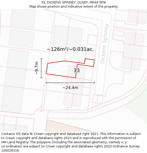 33, DICKENS SPINNEY, OLNEY, MK46 5PW: Plot and title map
