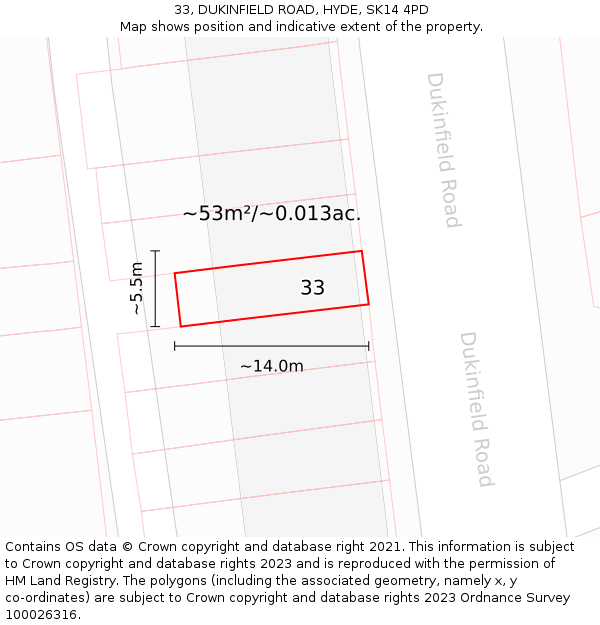 33, DUKINFIELD ROAD, HYDE, SK14 4PD: Plot and title map