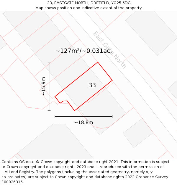 33, EASTGATE NORTH, DRIFFIELD, YO25 6DG: Plot and title map