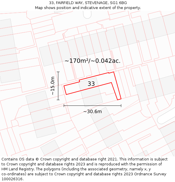 33, FAIRFIELD WAY, STEVENAGE, SG1 6BG: Plot and title map