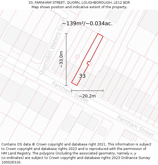 33, FARNHAM STREET, QUORN, LOUGHBOROUGH, LE12 8DR: Plot and title map