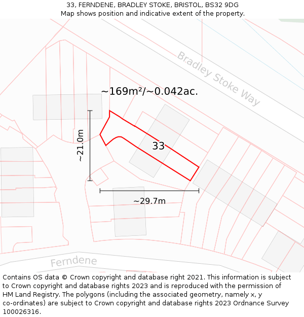 33, FERNDENE, BRADLEY STOKE, BRISTOL, BS32 9DG: Plot and title map