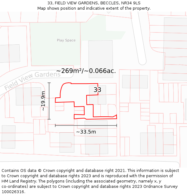 33, FIELD VIEW GARDENS, BECCLES, NR34 9LS: Plot and title map