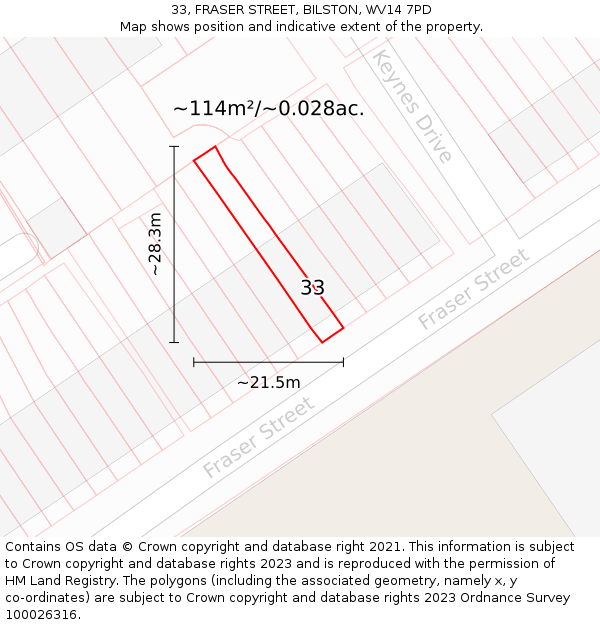 33, FRASER STREET, BILSTON, WV14 7PD: Plot and title map