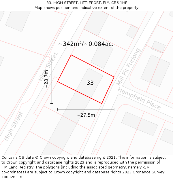 33, HIGH STREET, LITTLEPORT, ELY, CB6 1HE: Plot and title map