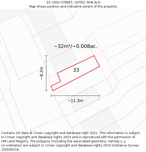 33, HIGH STREET, OXTED, RH8 9LN: Plot and title map