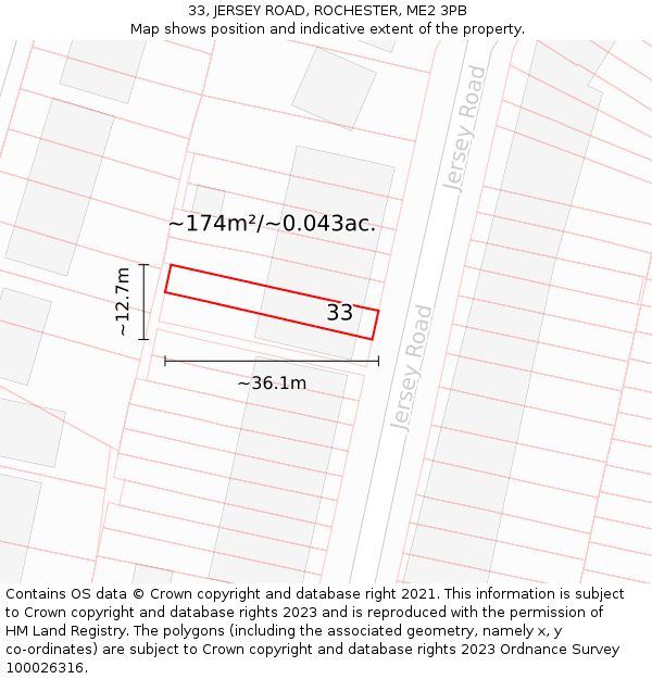 33, JERSEY ROAD, ROCHESTER, ME2 3PB: Plot and title map