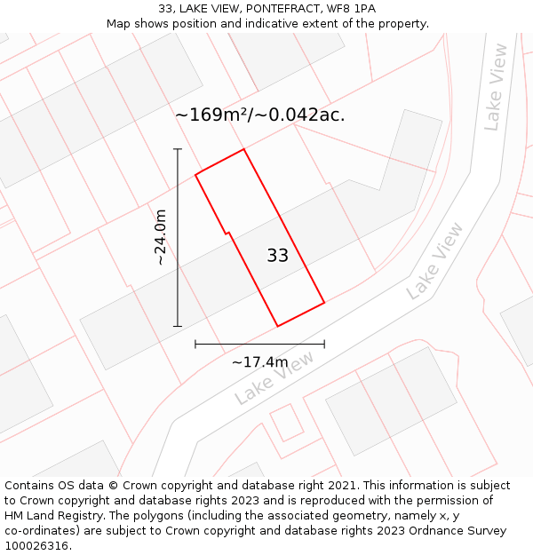 33, LAKE VIEW, PONTEFRACT, WF8 1PA: Plot and title map