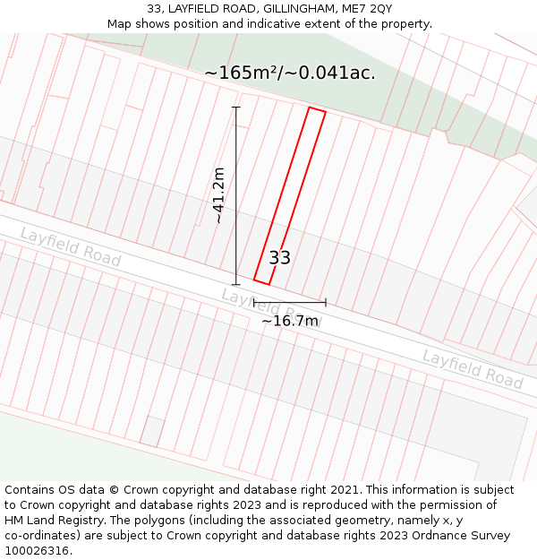 33, LAYFIELD ROAD, GILLINGHAM, ME7 2QY: Plot and title map