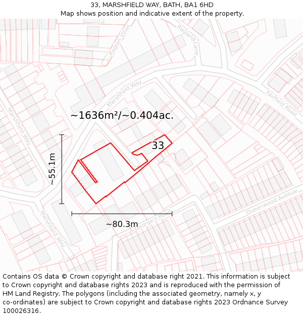 33, MARSHFIELD WAY, BATH, BA1 6HD: Plot and title map