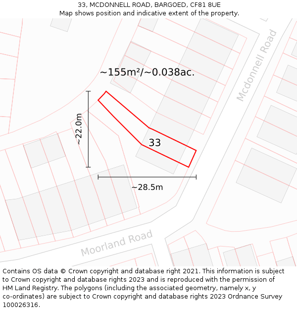 33, MCDONNELL ROAD, BARGOED, CF81 8UE: Plot and title map