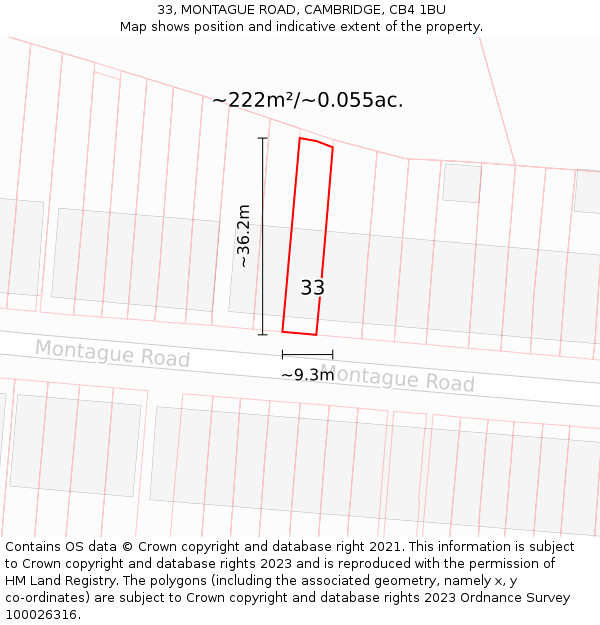 33, MONTAGUE ROAD, CAMBRIDGE, CB4 1BU: Plot and title map