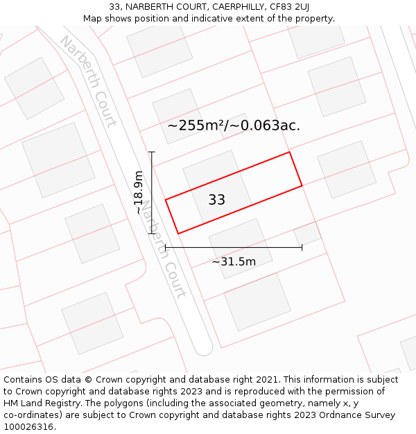 33, NARBERTH COURT, CAERPHILLY, CF83 2UJ: Plot and title map