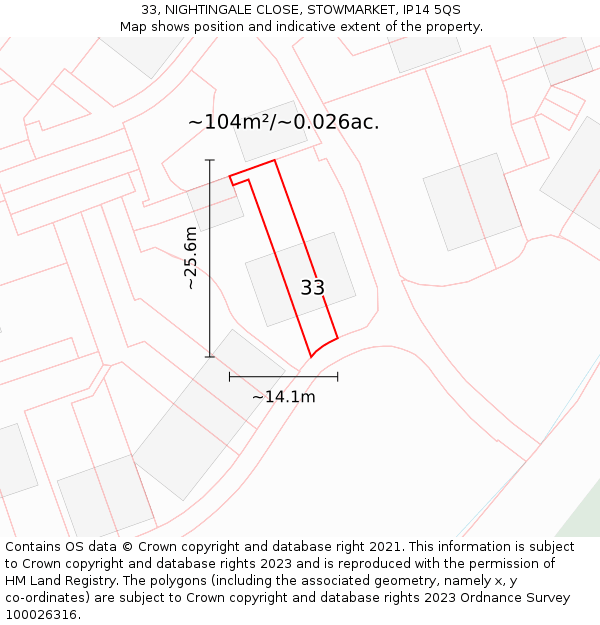 33, NIGHTINGALE CLOSE, STOWMARKET, IP14 5QS: Plot and title map