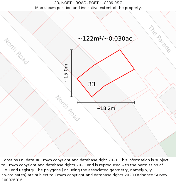 33, NORTH ROAD, PORTH, CF39 9SG: Plot and title map