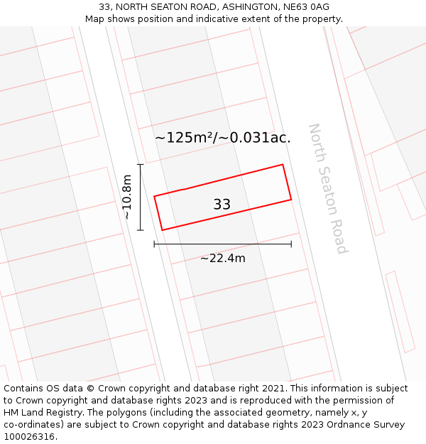 33, NORTH SEATON ROAD, ASHINGTON, NE63 0AG: Plot and title map
