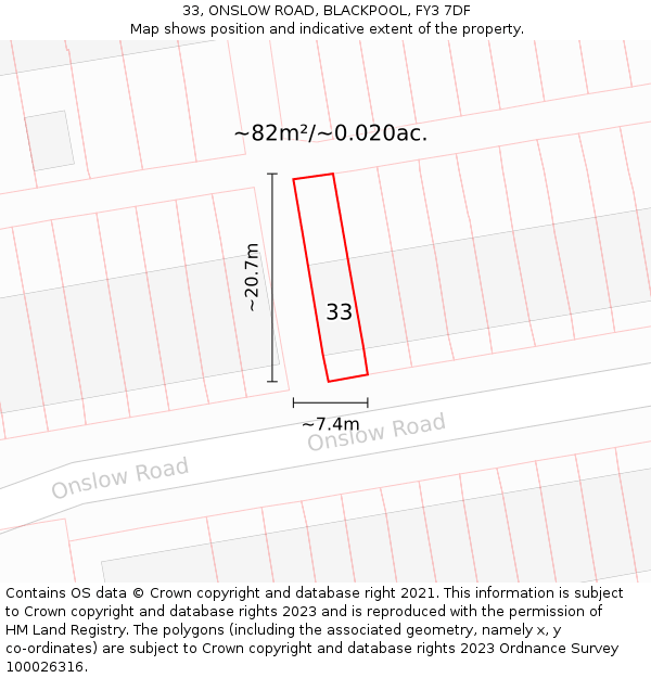 33, ONSLOW ROAD, BLACKPOOL, FY3 7DF: Plot and title map