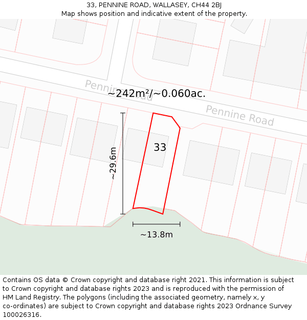 33, PENNINE ROAD, WALLASEY, CH44 2BJ: Plot and title map