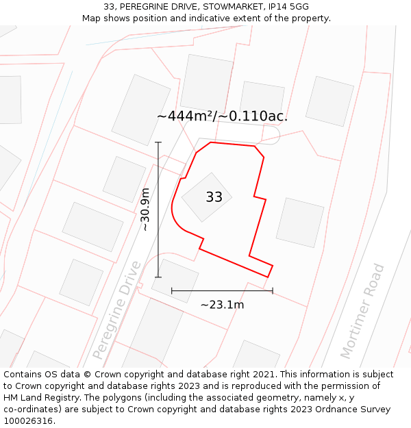 33, PEREGRINE DRIVE, STOWMARKET, IP14 5GG: Plot and title map