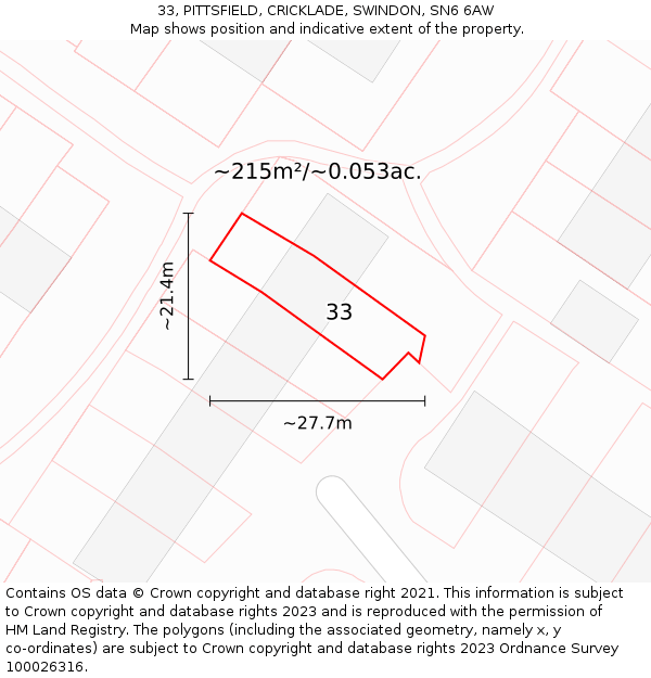 33, PITTSFIELD, CRICKLADE, SWINDON, SN6 6AW: Plot and title map