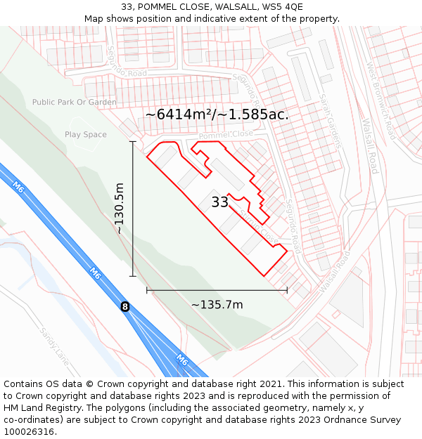 33, POMMEL CLOSE, WALSALL, WS5 4QE: Plot and title map