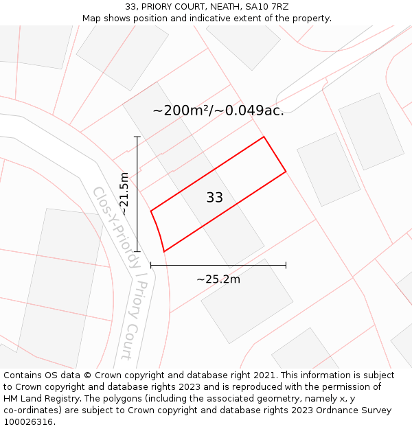 33, PRIORY COURT, NEATH, SA10 7RZ: Plot and title map
