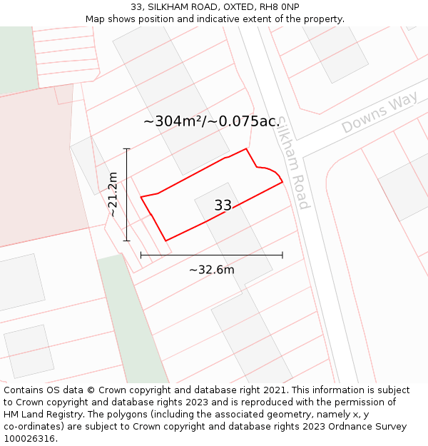 33, SILKHAM ROAD, OXTED, RH8 0NP: Plot and title map