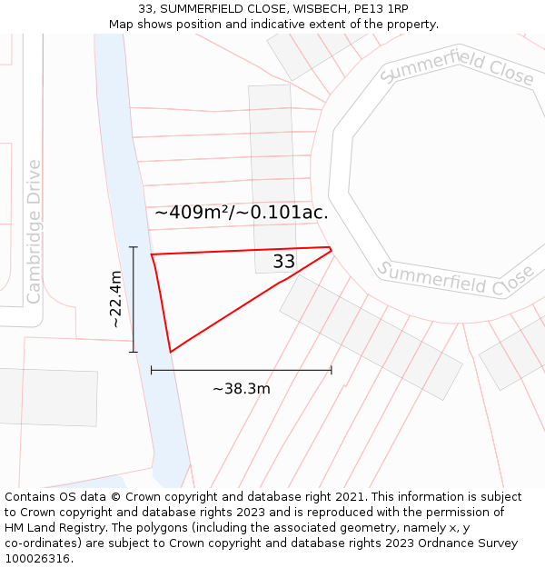 33, SUMMERFIELD CLOSE, WISBECH, PE13 1RP: Plot and title map