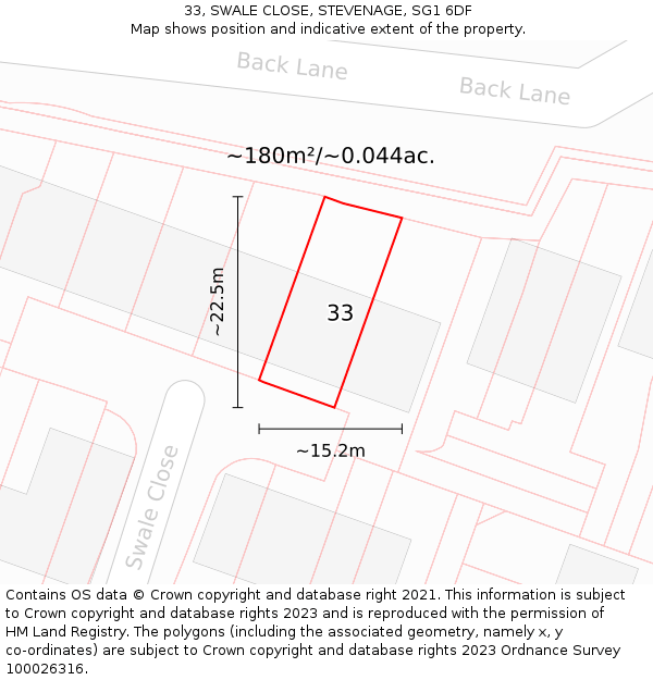 33, SWALE CLOSE, STEVENAGE, SG1 6DF: Plot and title map