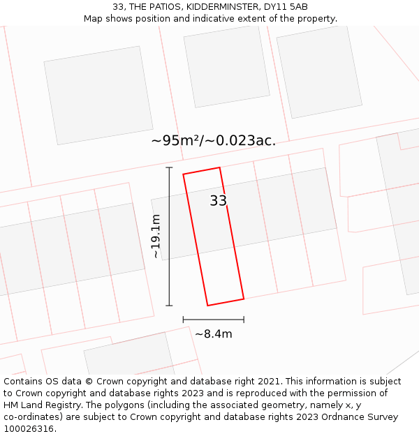 33, THE PATIOS, KIDDERMINSTER, DY11 5AB: Plot and title map