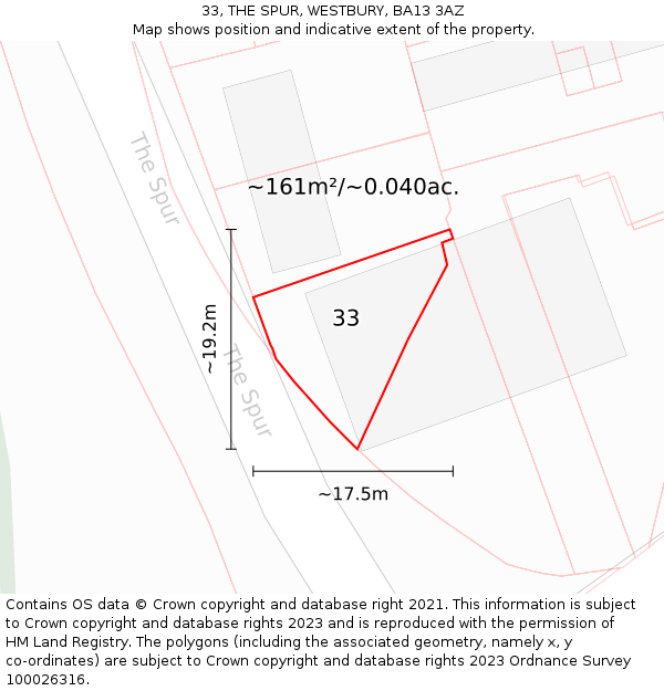 33, THE SPUR, WESTBURY, BA13 3AZ: Plot and title map
