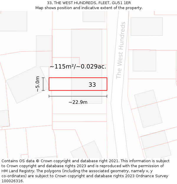 33, THE WEST HUNDREDS, FLEET, GU51 1ER: Plot and title map