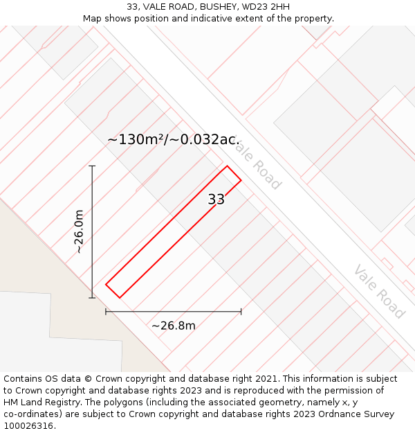 33, VALE ROAD, BUSHEY, WD23 2HH: Plot and title map