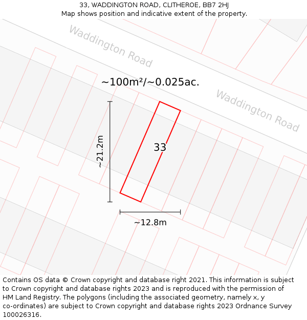 33, WADDINGTON ROAD, CLITHEROE, BB7 2HJ: Plot and title map