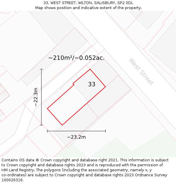 33, WEST STREET, WILTON, SALISBURY, SP2 0DL: Plot and title map