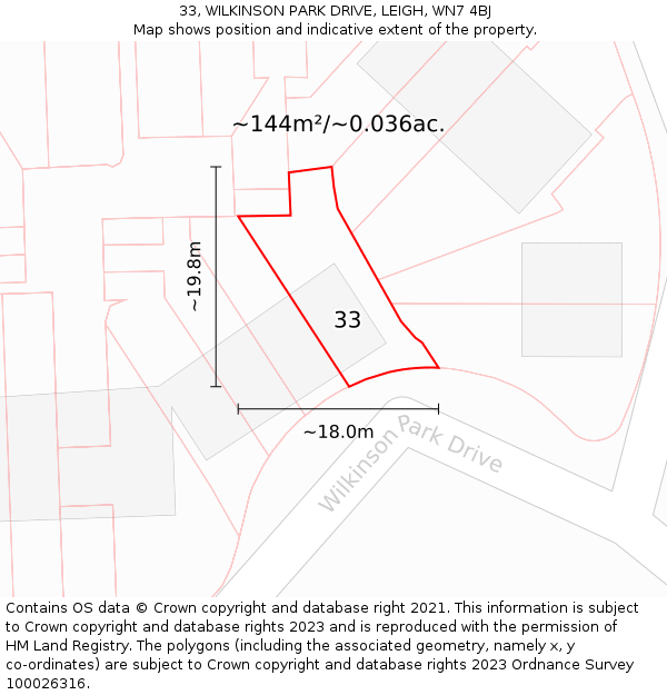 33, WILKINSON PARK DRIVE, LEIGH, WN7 4BJ: Plot and title map