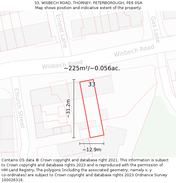 33, WISBECH ROAD, THORNEY, PETERBOROUGH, PE6 0SA: Plot and title map