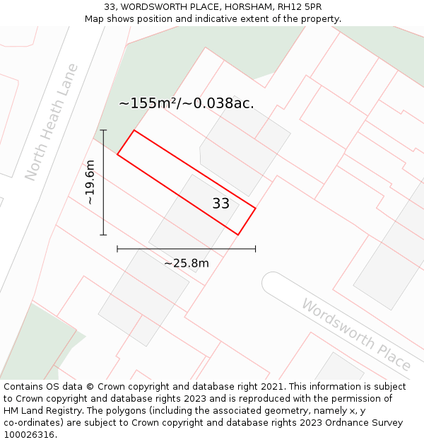 33, WORDSWORTH PLACE, HORSHAM, RH12 5PR: Plot and title map