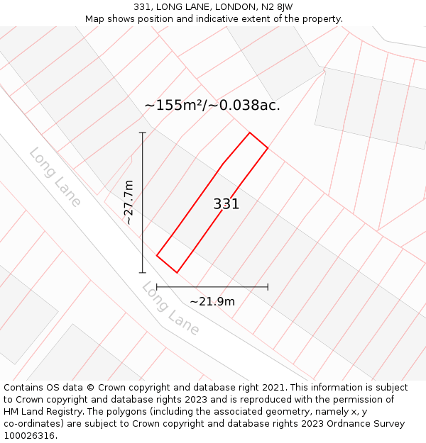 331, LONG LANE, LONDON, N2 8JW: Plot and title map