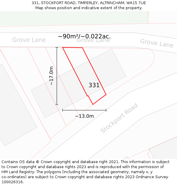 331, STOCKPORT ROAD, TIMPERLEY, ALTRINCHAM, WA15 7UE: Plot and title map