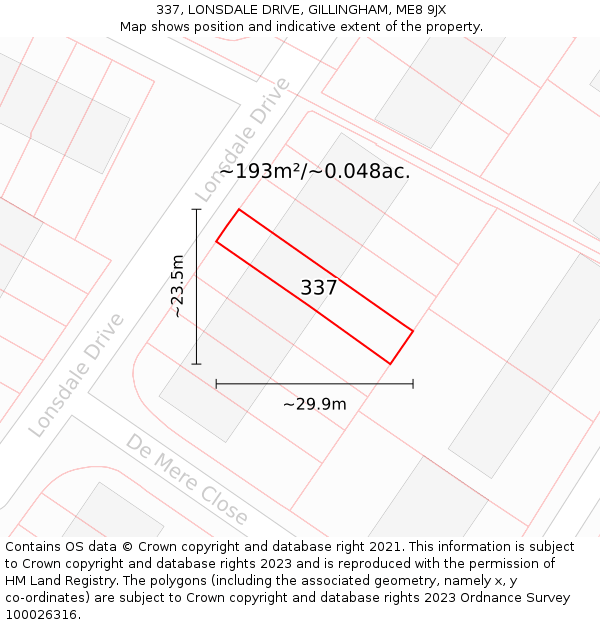 337, LONSDALE DRIVE, GILLINGHAM, ME8 9JX: Plot and title map