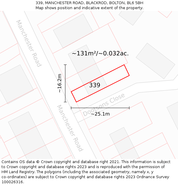 339, MANCHESTER ROAD, BLACKROD, BOLTON, BL6 5BH: Plot and title map