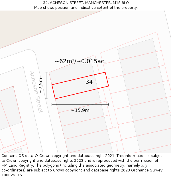 34, ACHESON STREET, MANCHESTER, M18 8LQ: Plot and title map