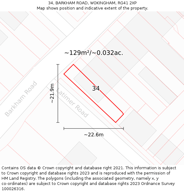 34, BARKHAM ROAD, WOKINGHAM, RG41 2XP: Plot and title map