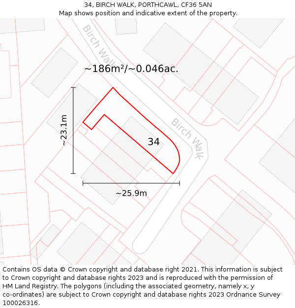 34, BIRCH WALK, PORTHCAWL, CF36 5AN: Plot and title map