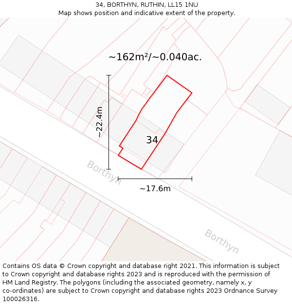 34, BORTHYN, RUTHIN, LL15 1NU: Plot and title map