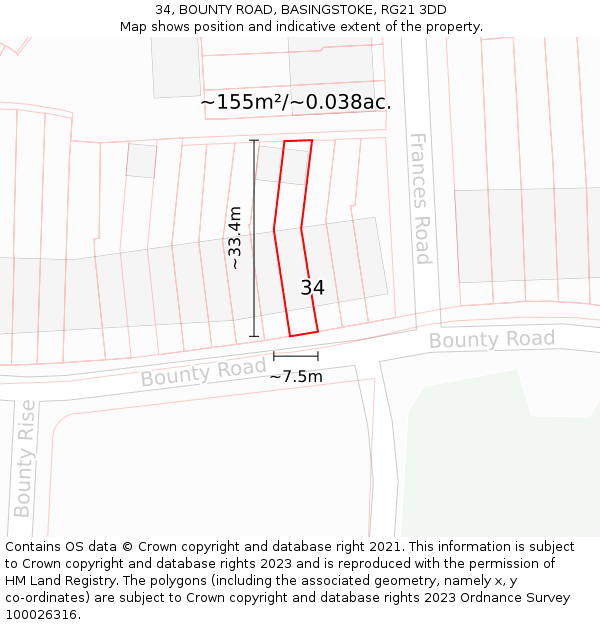 34, BOUNTY ROAD, BASINGSTOKE, RG21 3DD: Plot and title map