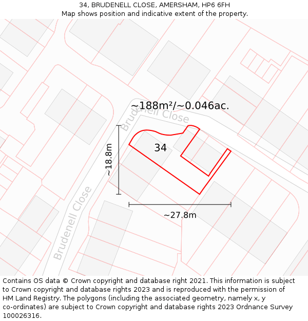 34, BRUDENELL CLOSE, AMERSHAM, HP6 6FH: Plot and title map