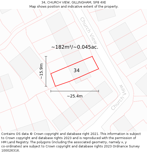 34, CHURCH VIEW, GILLINGHAM, SP8 4XE: Plot and title map